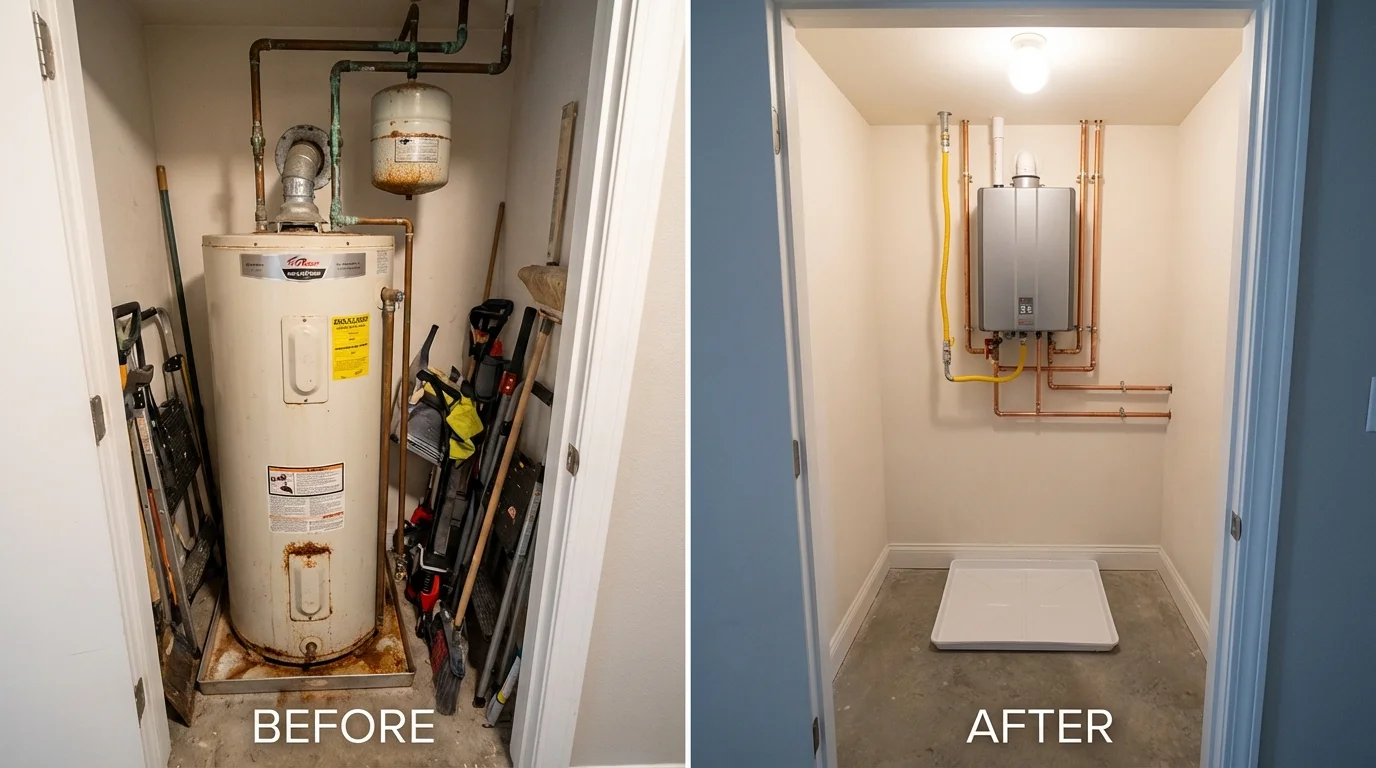 Tank water heater versus wall-mounted tankless unit comparison for Mountain View, AR homeowners